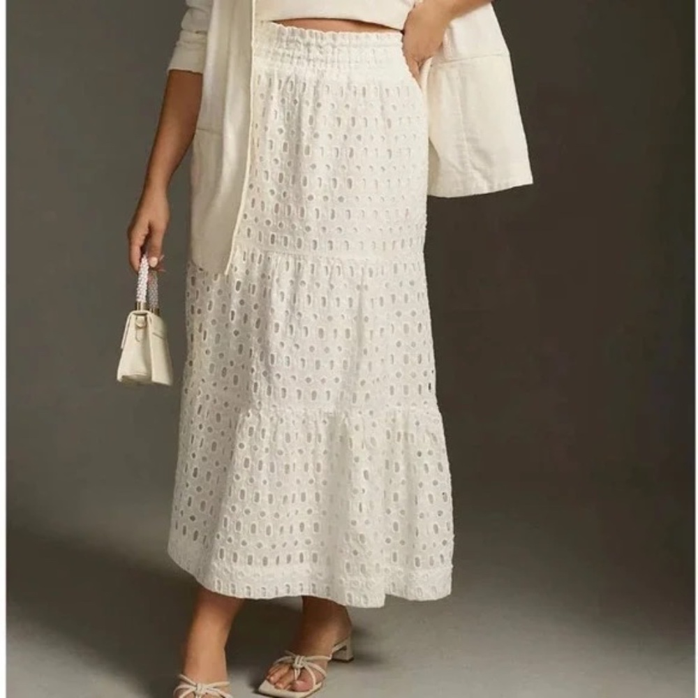 Anthropologie Cream Eyelet Maxi Skirt